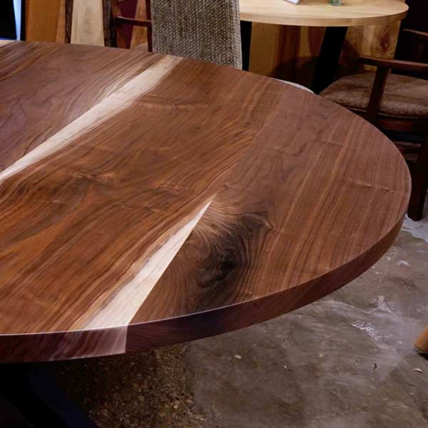 72" Diameter Round Dining Table from Un-Steamed Black Walnut, Kiln Dried and Cut from Rescued Slabs