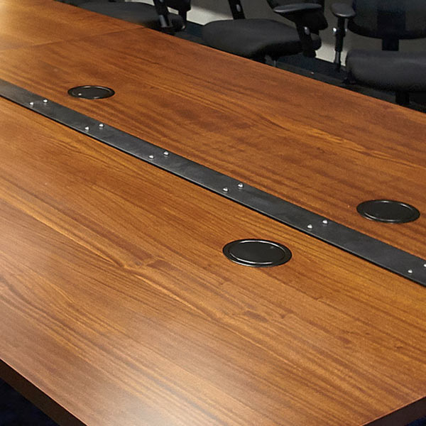 Massive Sapele Mahogany Conference Table with Power and Data Grommets for Suburban Chicago Corporate Boardroom