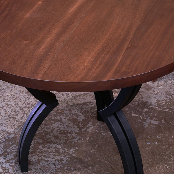 Custom Made Steel Double Arc Knee Legs with Round Sapele Mahogany Solid Wood Dining Table Staine Chocolate Spice