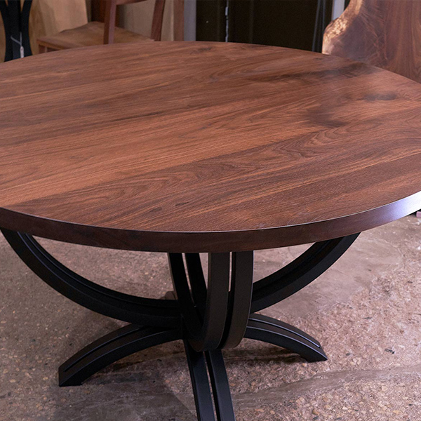 Black Walnut Solid Wood Kitchen Dining Table with Custom Made Steel Double Arc Table Base