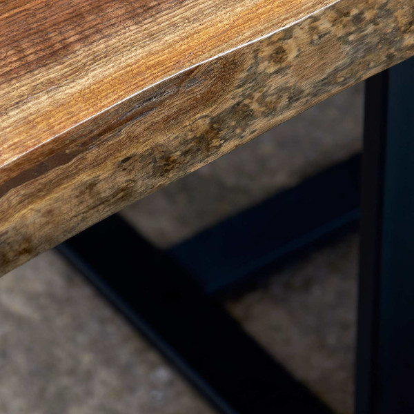 Live Edge Detail on Walnut Dining Table with Steel Tri-Legs