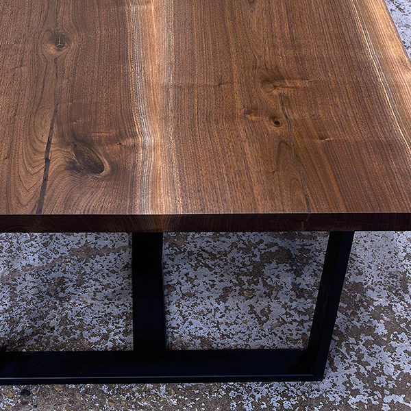 Book Matched Walnut Live Edge Slab Dining Table with Steel Tri Legs, Painted Flat Black