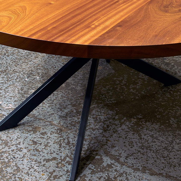 Custom Made Round Solid Hardwood Table in Sapele Mahogany on a Stunning Steel Base