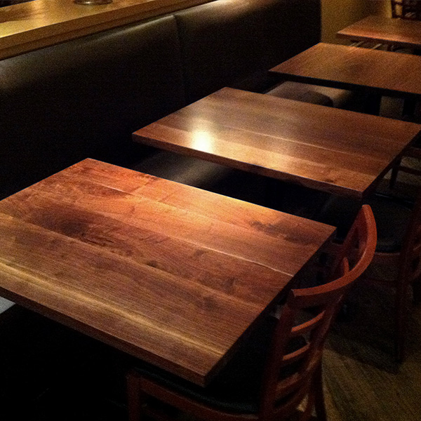 Custom Made Solid Hardwood Black Walnut Table Tops at Chicago Restaurant
