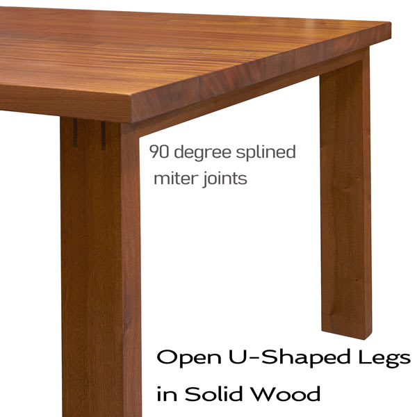 Sapele dining table with solid wood and open U shaped legs