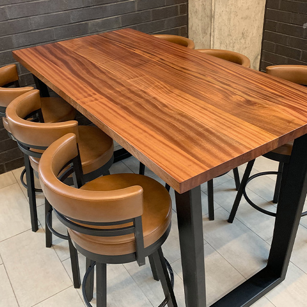 Ribbonstripe Sapele Mahogany Breakfast Dining Table Top for Marriott Hotel and Hospitality Client
