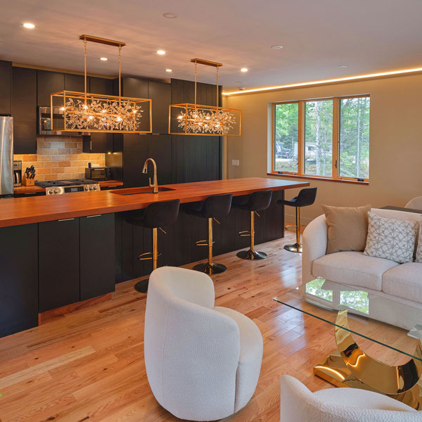Custom made Sapele island top, 184&#38; long and 2.5&#38; thick installed in Bar Harbor, Maine new construction