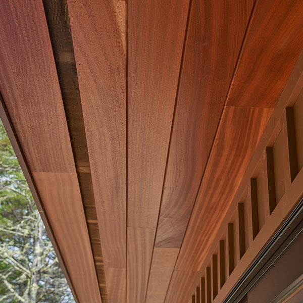 Sapele Mahogany Tongue and Groove Soffit Cladding for Bar Harbor, Maine Residence