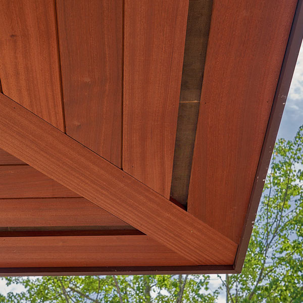5250 Sqaure Feet of Sapele Soffit Cladding Installed on Bar Harbor, ME Shorefront New Construction