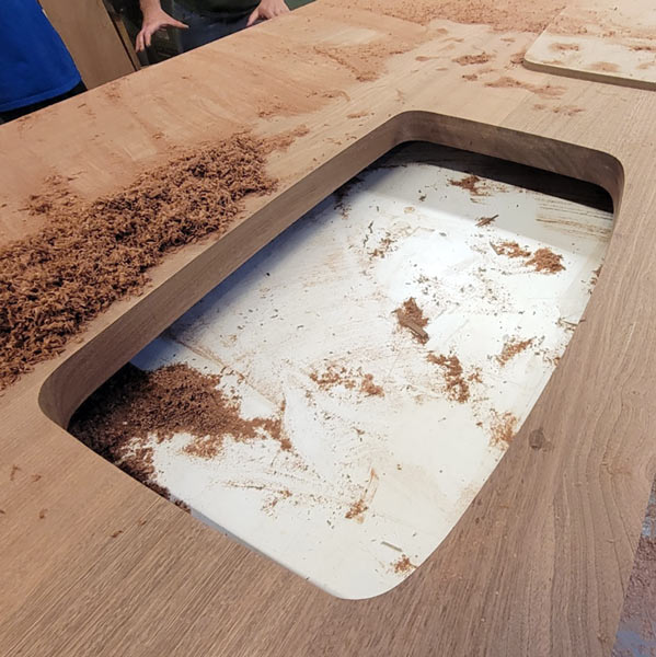 Undermount Sink Cutout on 15 Foot Long by 44 Inch Sapele Kitchen Island Top