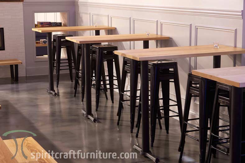 custom made solid Ash hardwood tables and table tops from spiritcraft furniture for Chicago area brewery and pub.