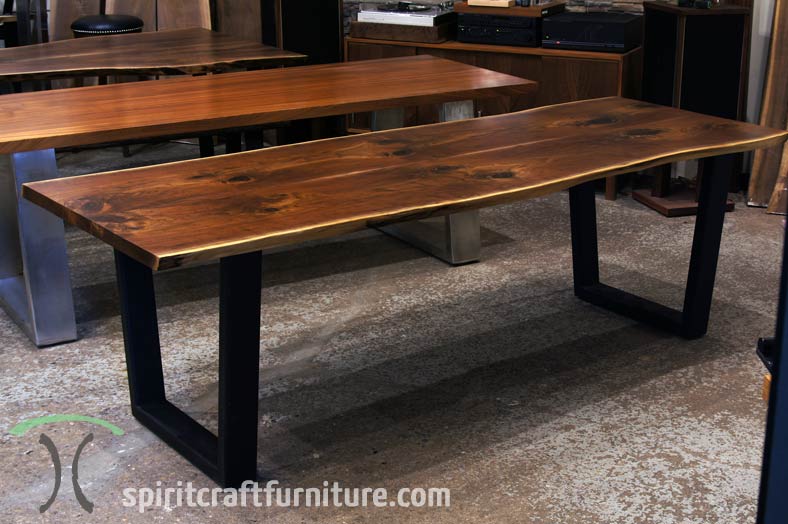 black walnut live edge dining room table from spiritcraft furniture at Chicago area living edge showroom in dundee, il