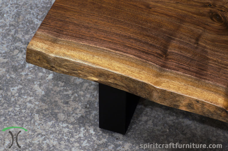 kiln dried black walnut live edge tables at spiritcraft furniture, Chicago area living edge table showroom in dundee, il.