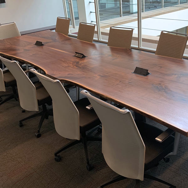 168" Live Edge Walnut Book-Matched Conference Table with Power and Data for Minneapolis Corporate Client