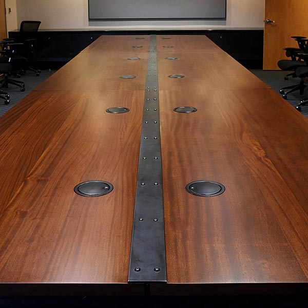 Sapele Mahogany Conference Table, 24 Feet Long by 6 Feet Wide, Crafted in Six Sections for Building Ingress