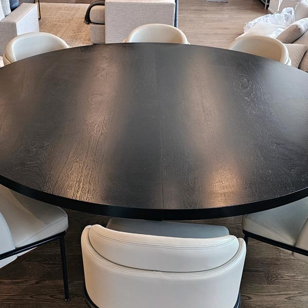 84" Diameter Ebonized Ash Round Table and Chairs for Corporate Reception Room