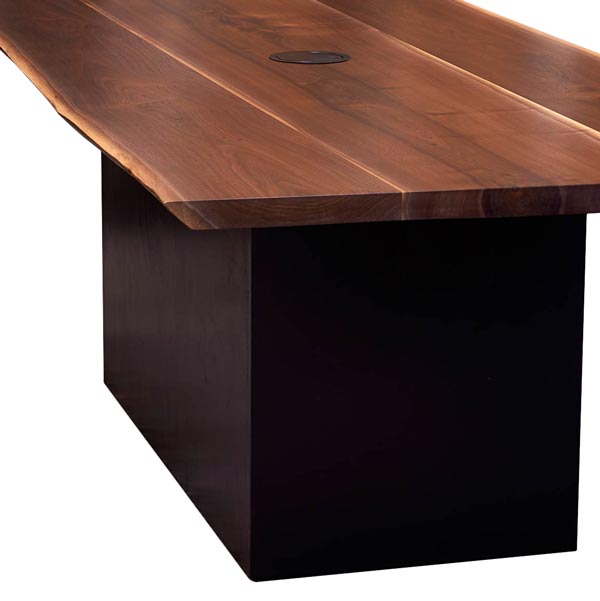 Black Walnut Live Edge Conference Table with Data Grommet and Custom Black Pedestal Base for Chicago Client