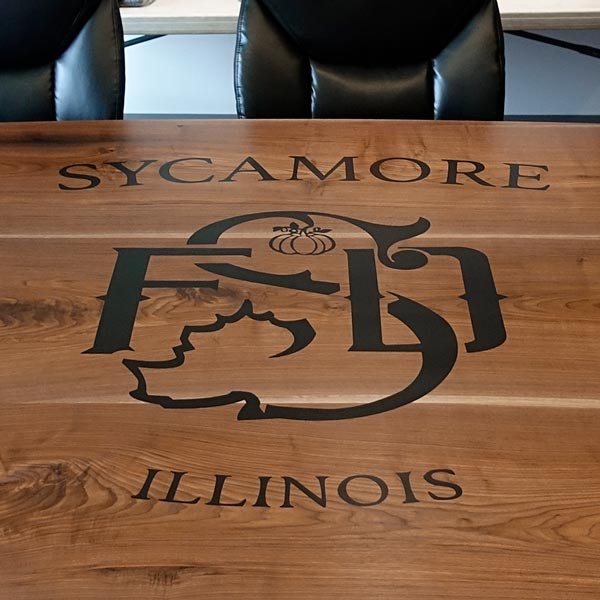 14 Foot Long, Boat Shaped Walnut Conference Table for Sycamore, Illinois Fire Station