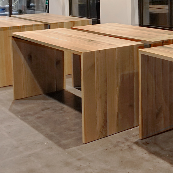 84" x 36" Custom Made Solid Wood White Oak Waterfall Bar Height Desks for Corporate Headquarters