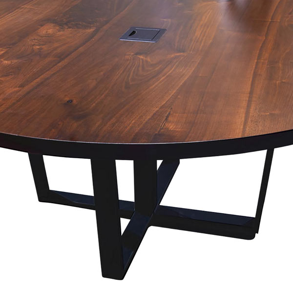 Custom 72" round black walnut conference table with power and data for Los Angeles, California corporate headquarters