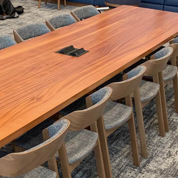144" Sapele Mahogany Conference Table with Trapezoid Legs and Power for Marriott Business Convention Center
