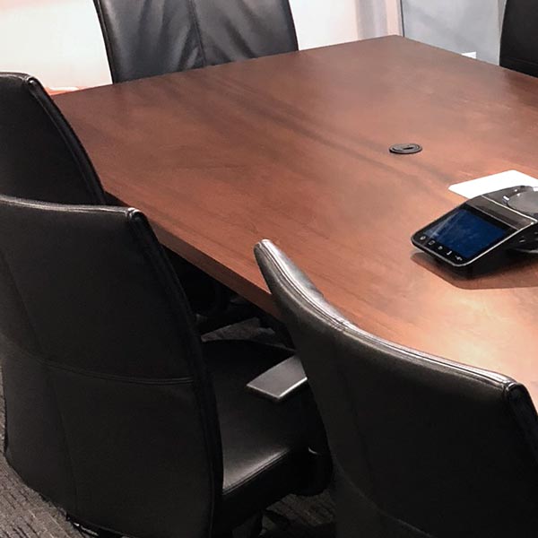 Custom Made Sapele Mahogany Conference Table with Power and Data for Chicago Office Design Firm