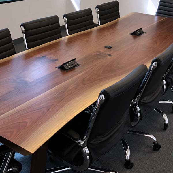 Custom Made Black Walnut Live Edge Conference Table with Power &#38; Data for Chicago Corporate Executive Office