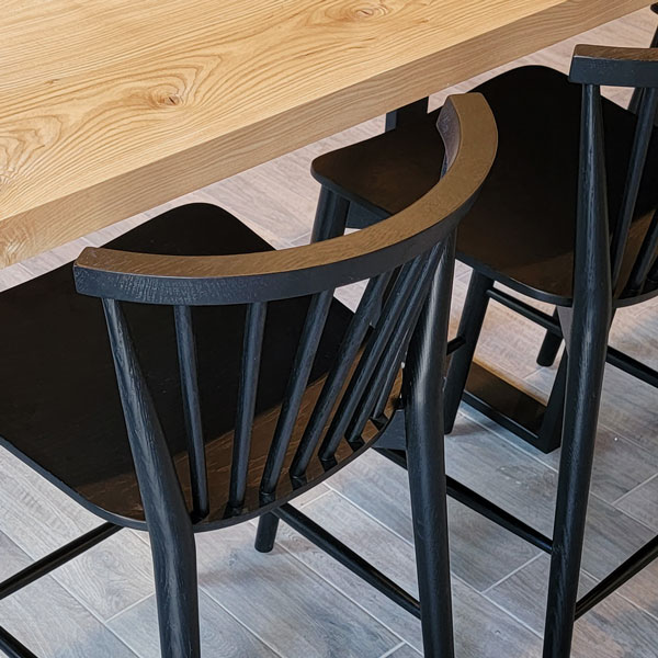 Solid White Ash Restaurant Dining Table with Ebonized Counter Height Dining Chairs for Chicago Hospitality Designer