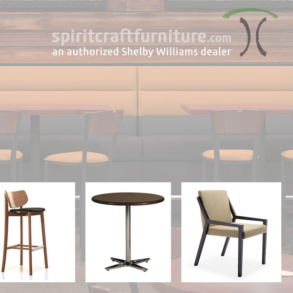 Custom Solid Wood Restaurant Table Tops and Table Bases and Hospitality Seating from Shelby Williams