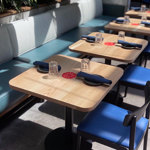 Solid Wood Restaurant Tables in White Oak for Chicago Kimpton Gray Hotel Dining Establishment