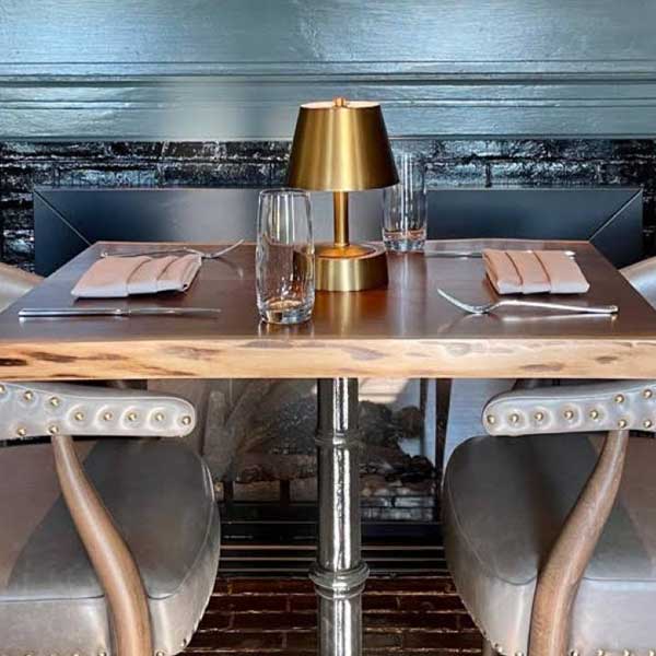 Restaurant Table Tops in live edge Walnut for Vermont B&#38;B for New York Hospitality Interior Designer
