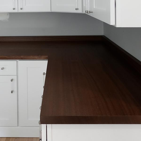 Stained Mitered Sapele Mahogany Countertops, Mitered with Back-Splash for Chicago Area Residence
