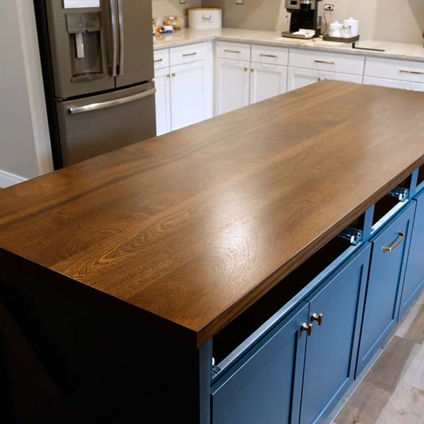 Custom Made and Stained Sapele Mahogany Kitchen Island Top in Chicago Area
