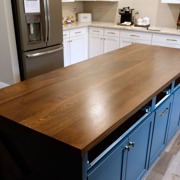 Custom Stain Matched Sapele Mahogany Kitchen Island Top for Chicago Area Residence