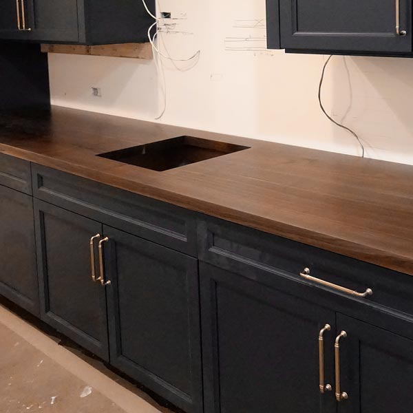 Custom Walnut Bar Countertop with Undermount Sink Cutout for Chicago Area Wine Room