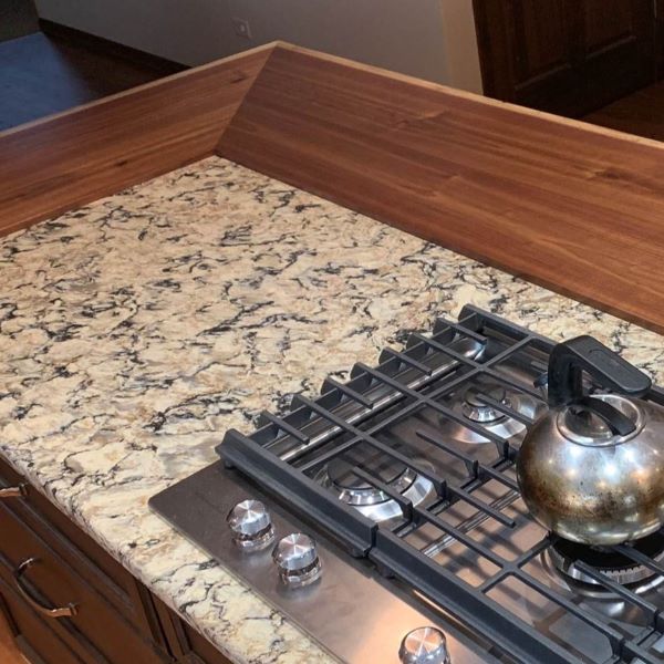 Custom Made Walnut 90 Degree Kitchen Island Top Extension in Chicago Area