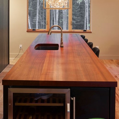 Massive 185" Long by 45" by 2.5" Thick Sapele Mahogany Kitchen Island Top in New Construction Open Floorplan