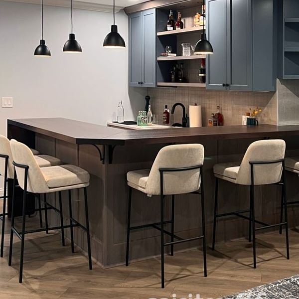 Custom Stained Bartop with Mitered 90 degree top and waterfall for Chicago Residence