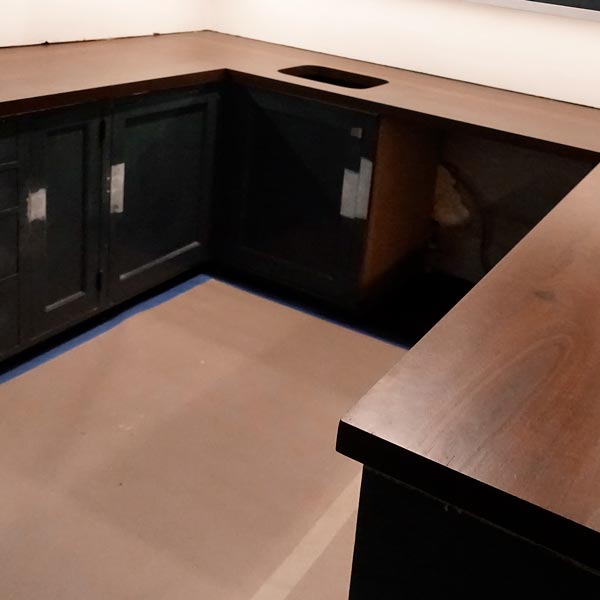 Black Walnut Mitered Countertop for Residential Restoration with Sink Cutout - North Shore Chicago