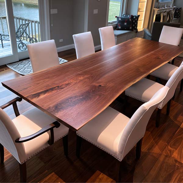 144&#34; Long Live Edge Walnut dining table with spider base for Chicago are residential open concept kitchen