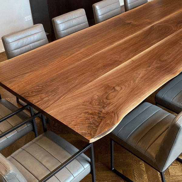 120&#34; x 54&#38; Natural-edge dining table from kiln dried Black Walnut For Chicago, Illinois residence