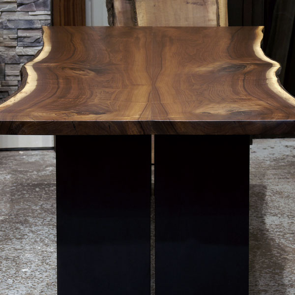 Book-matched Walnut table with split steel plate legs for Sonoma, CA client