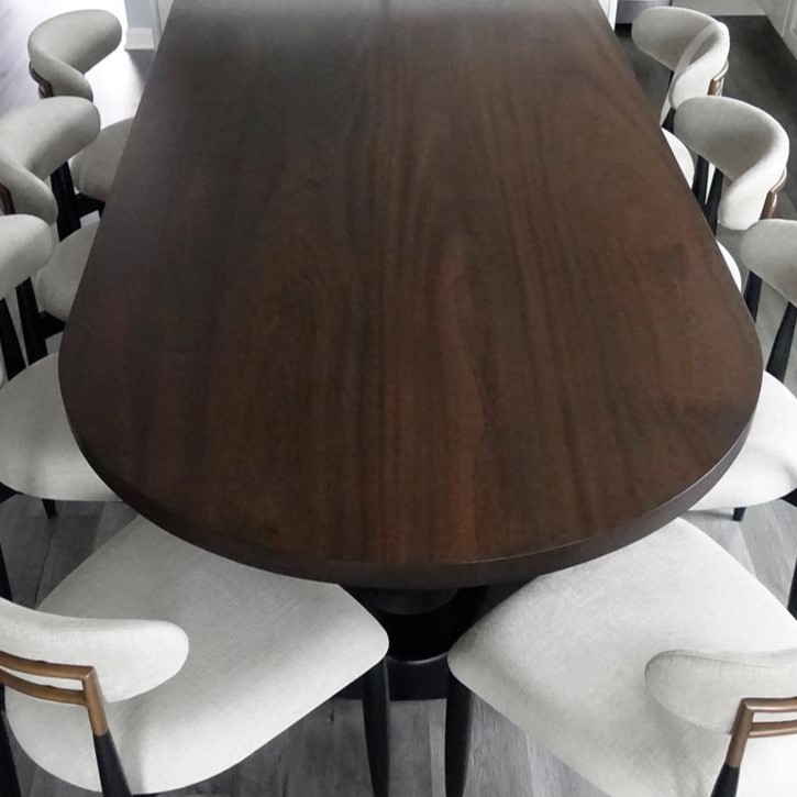 Custom Made Solid Wood Dining Table with Full Radius End with RH Yoder Emerson Dining Chairs