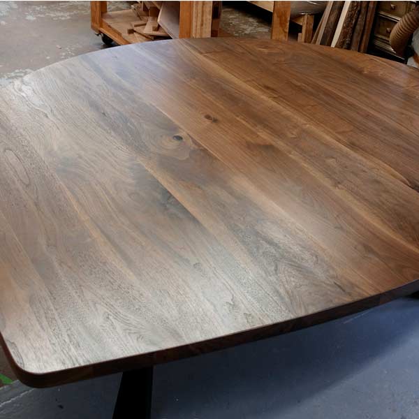 Custom Shaped Banquette Dining Table in Walnut for California Interior Design Firm