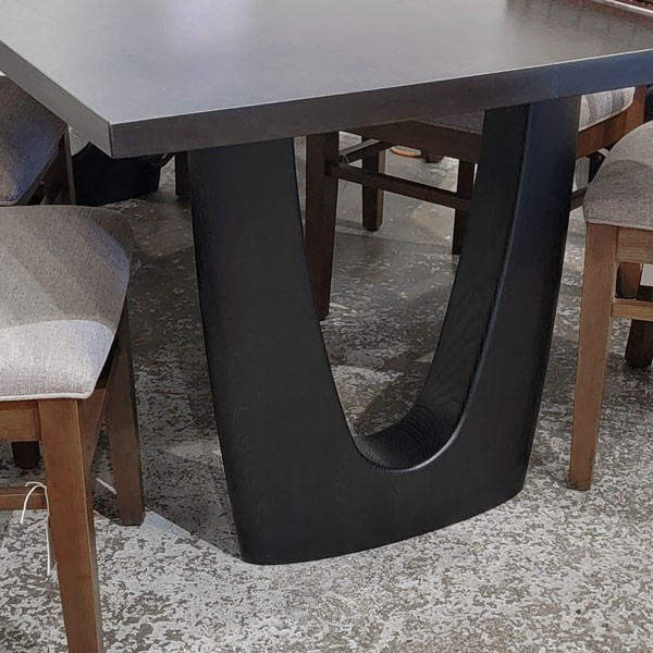 Sapele Dining Table, Stained Grey with Ebonized Wood Legs and RH Yoder Dining Chairs