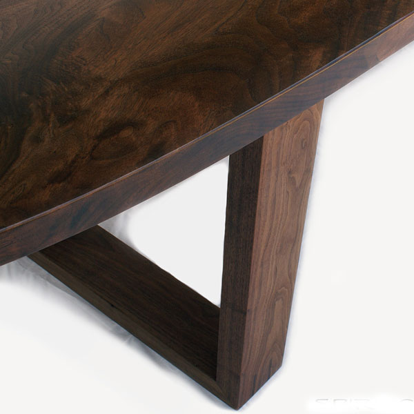 Custom Oval Black Walnut Dining Table with Solid Wood Trapezoid Legs