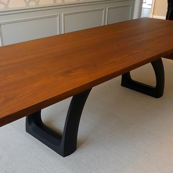 144" Long Sapele Mahogany Wide Plank Dining Table with Custom Steel Legs