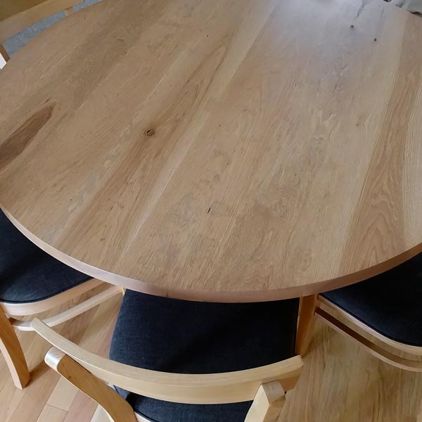 80" Diameter Hickory Wide Plank Round Dining Table for Chicago Area Residential Interior Design Company