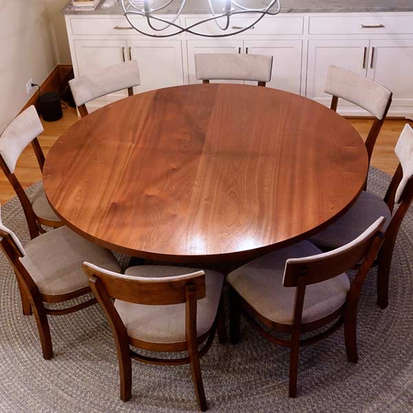 Custom made 72&#34; Diameter Round Solid Wood Dining Table in Sapele Mahogany with RH Yoder Emerson chairs