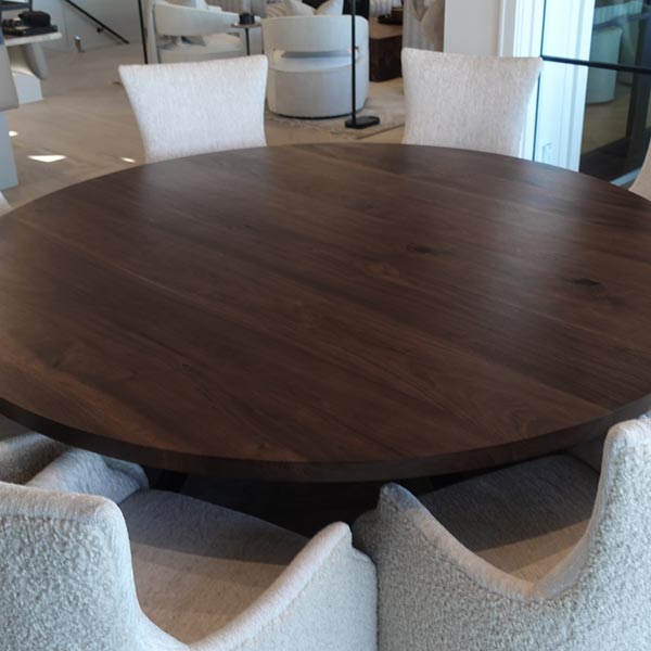 84" Diameter Solid Wood Walnut Round Dining Table for Chicago Interior Designer